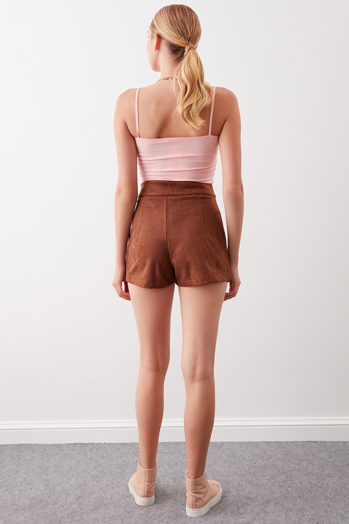 SPLIT-LACED SUET SHORTS SKIRT