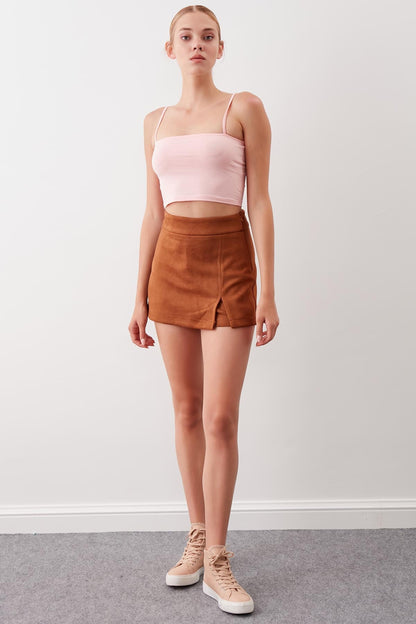 SPLIT-LACED SUET SHORTS SKIRT