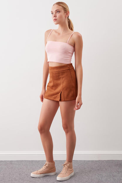 SPLIT-LACED SUET SHORTS SKIRT