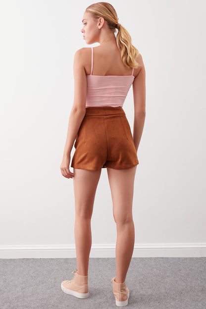 SPLIT-LACED SUET SHORTS SKIRT