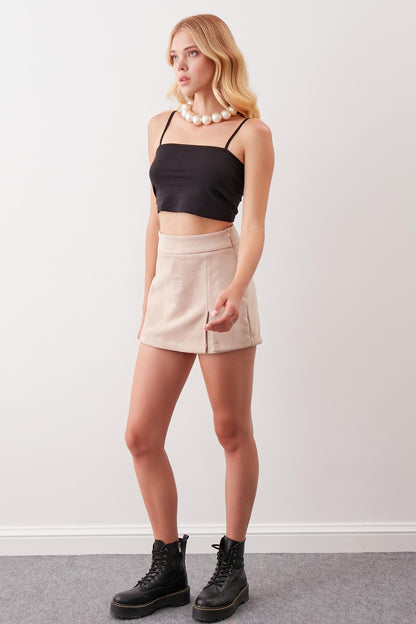 SPLIT-LACED SUET SHORTS SKIRT