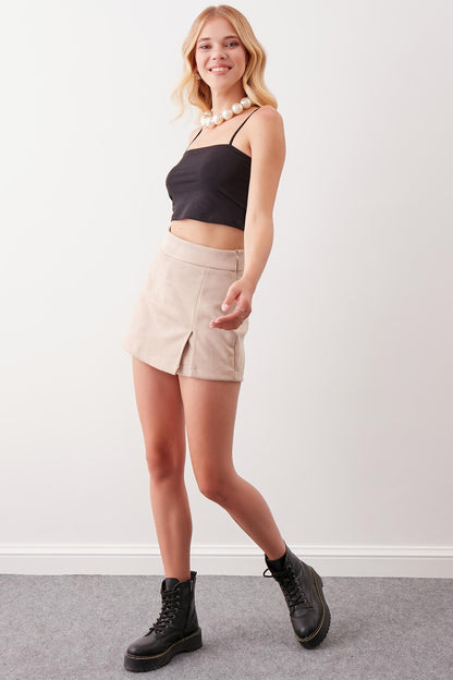 SPLIT-LACED SUET SHORTS SKIRT