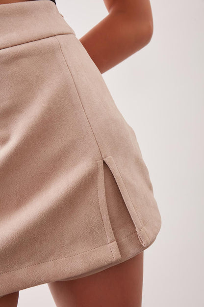 SPLIT-LACED SUET SHORTS SKIRT