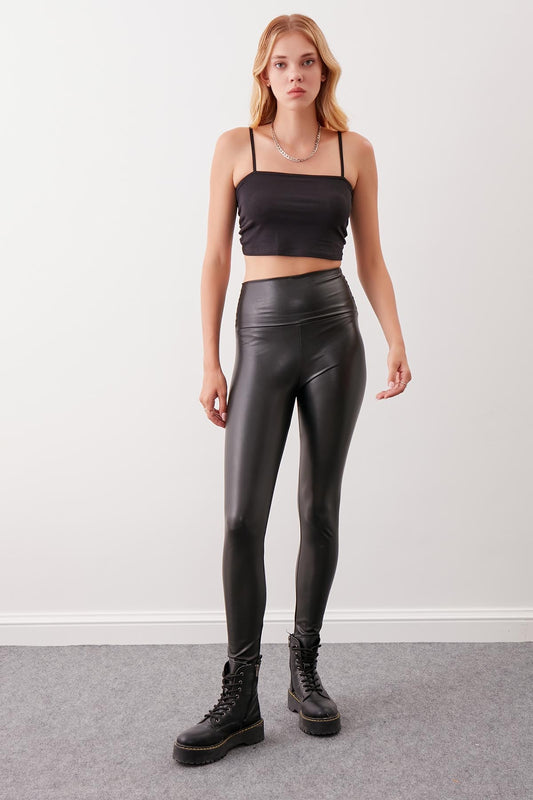 HIGH-BAND FAUX LEATHER TIGHTS