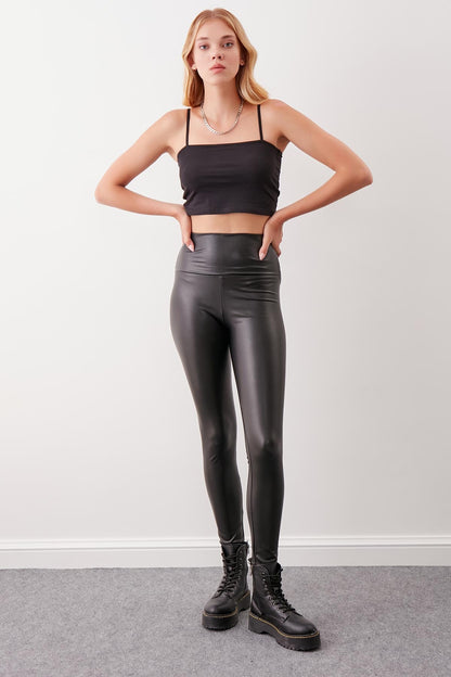 HIGH-BAND FAUX LEATHER TIGHTS