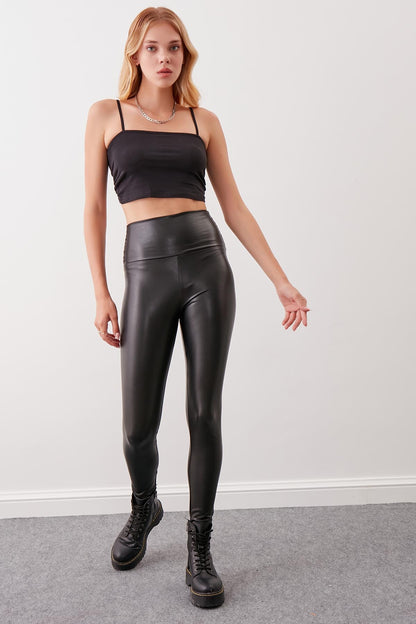 HIGH-BAND FAUX LEATHER TIGHTS