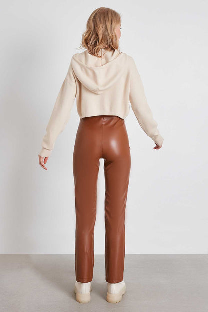 HIGH WAIST FAUX LEATHER TROUSERS