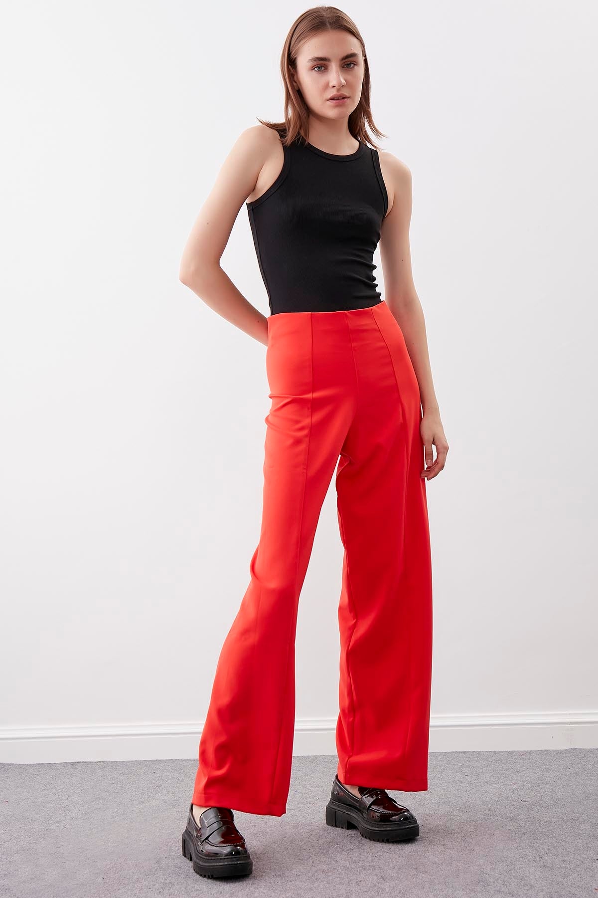 HIGH WAIST ZIP STITCH DETAILED TROUSERS