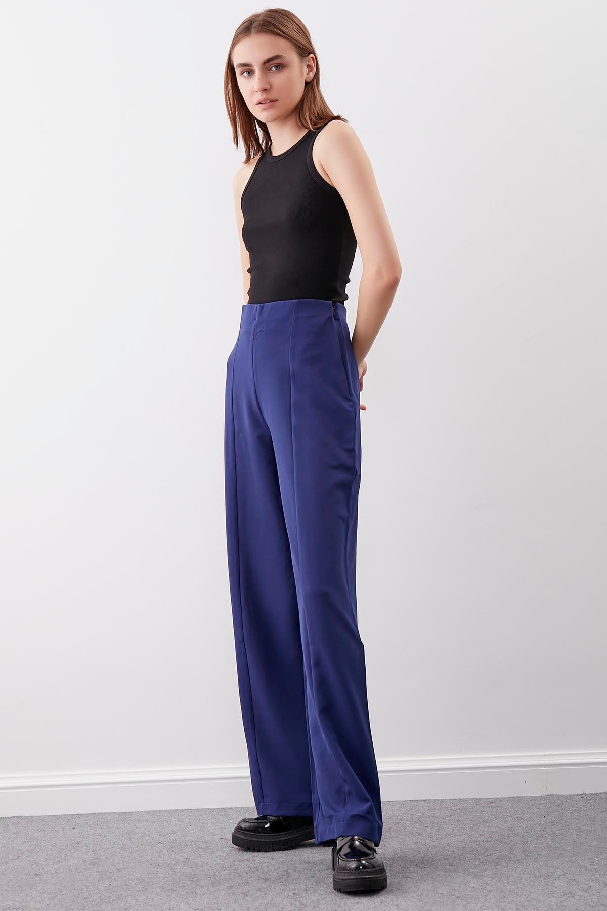 HIGH WAIST ZIP STITCH DETAILED TROUSERS