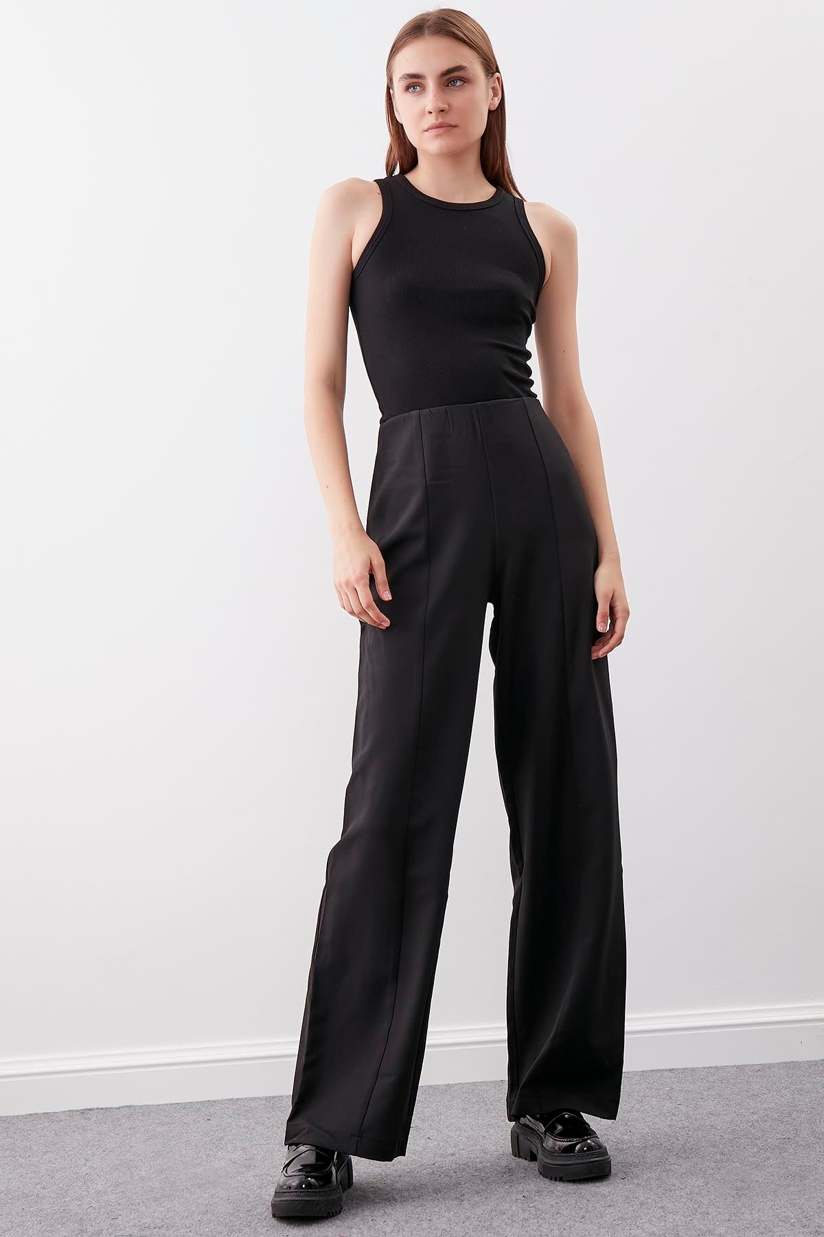 HIGH WAIST ZIP STITCH DETAILED TROUSERS