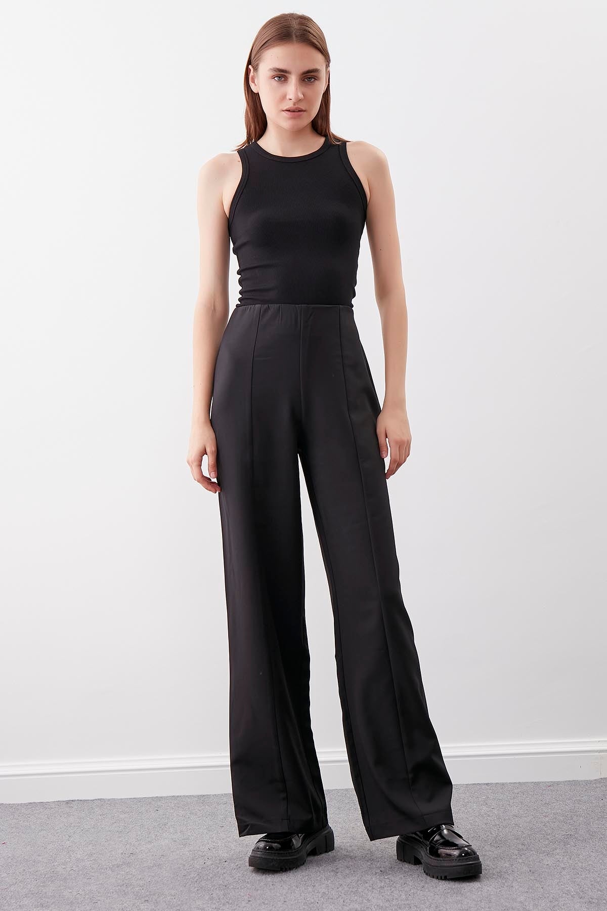 HIGH WAIST ZIP STITCH DETAILED TROUSERS