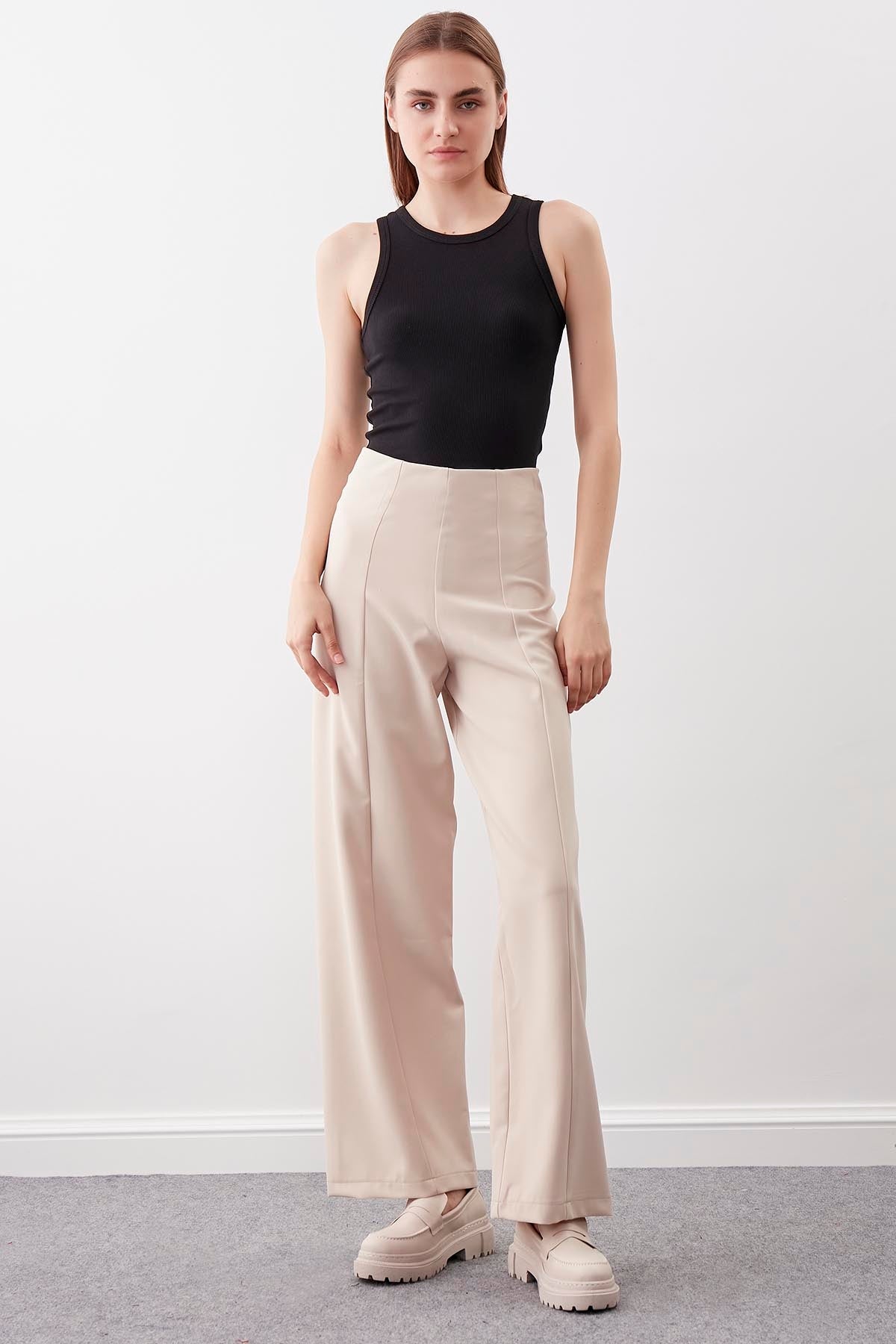 HIGH WAIST ZIP STITCH DETAILED TROUSERS