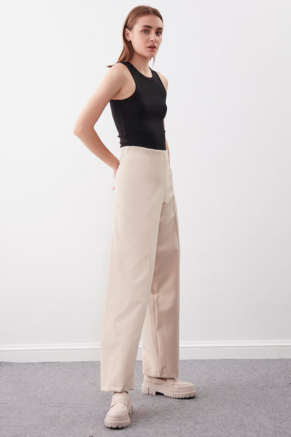 HIGH WAIST ZIP STITCH DETAILED TROUSERS