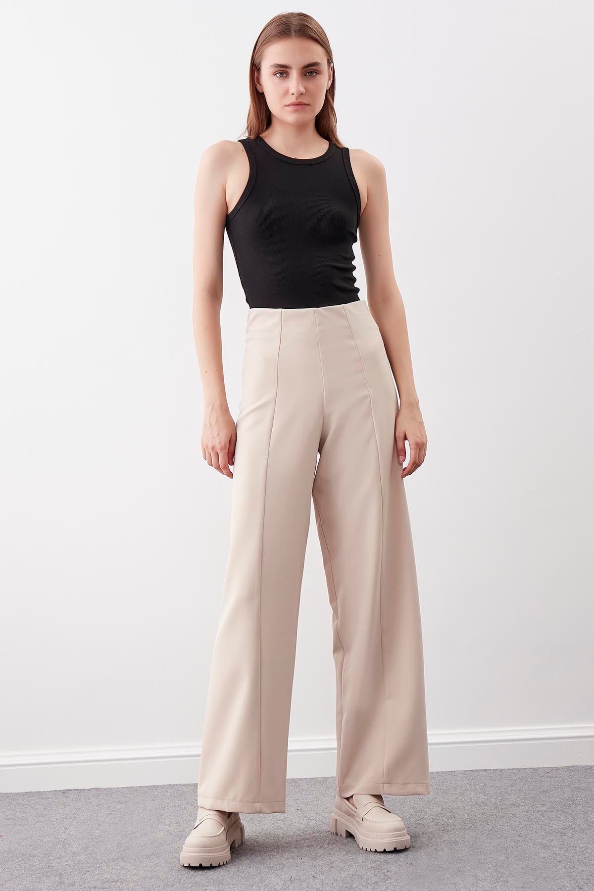 HIGH WAIST ZIP STITCH DETAILED TROUSERS