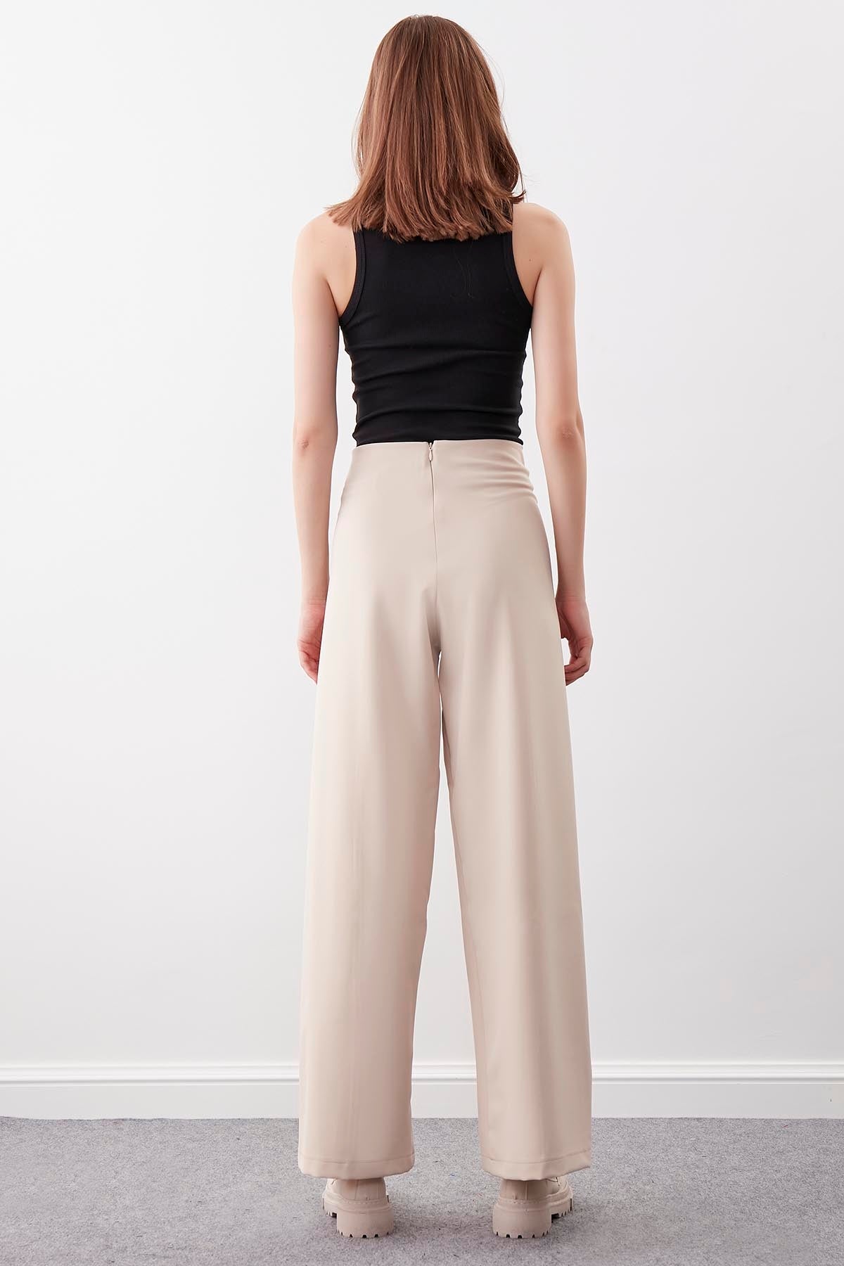 HIGH WAIST ZIP STITCH DETAILED TROUSERS