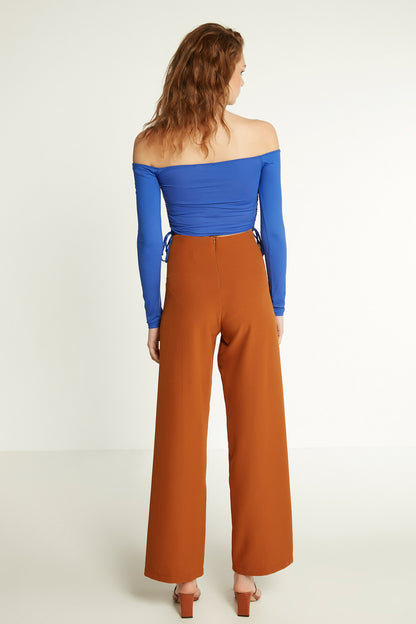 HIGH WAIST ZIP STITCH DETAILED TROUSERS