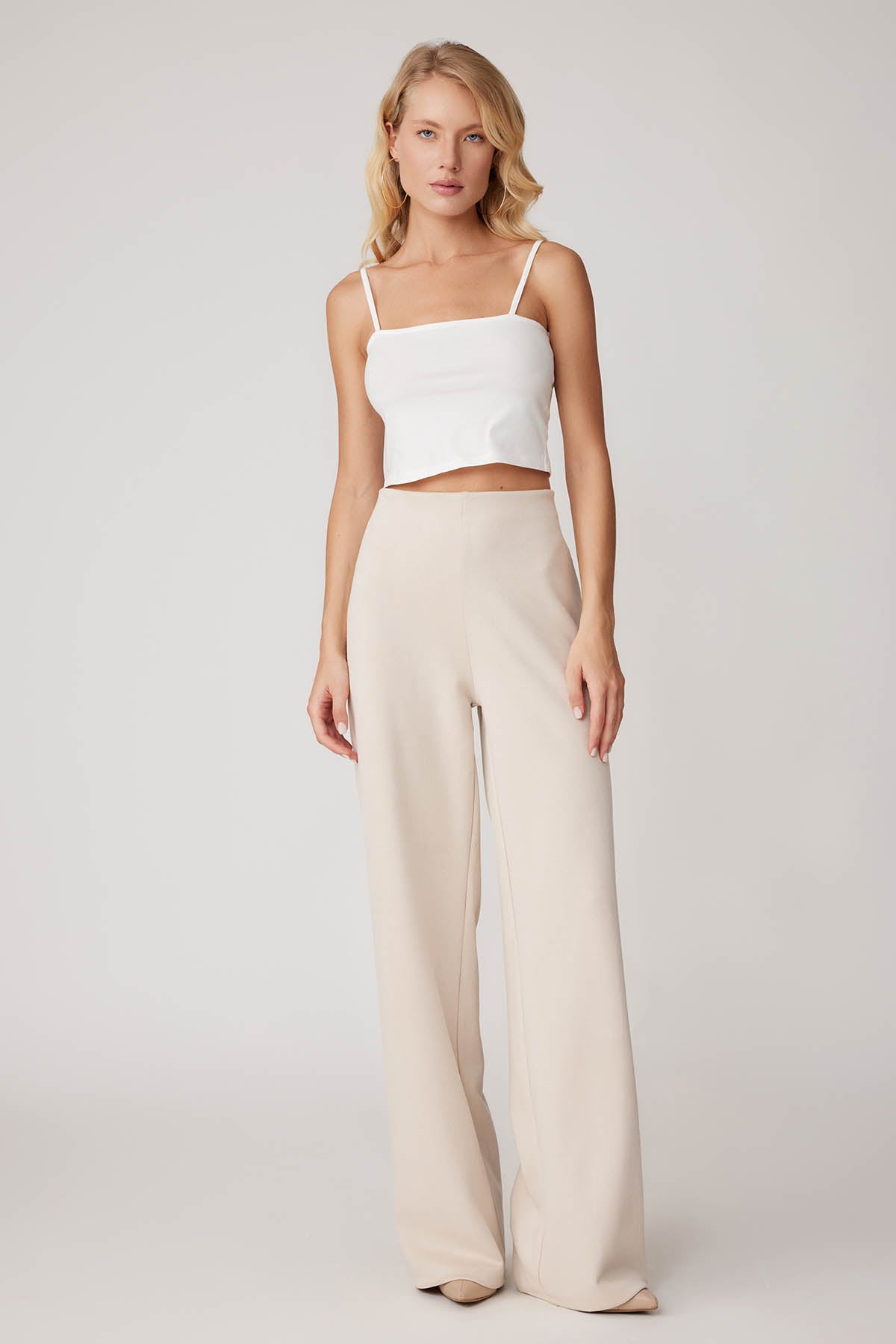 HIGH WAIST WIDE LEG ZIPPERED TROUSERS
