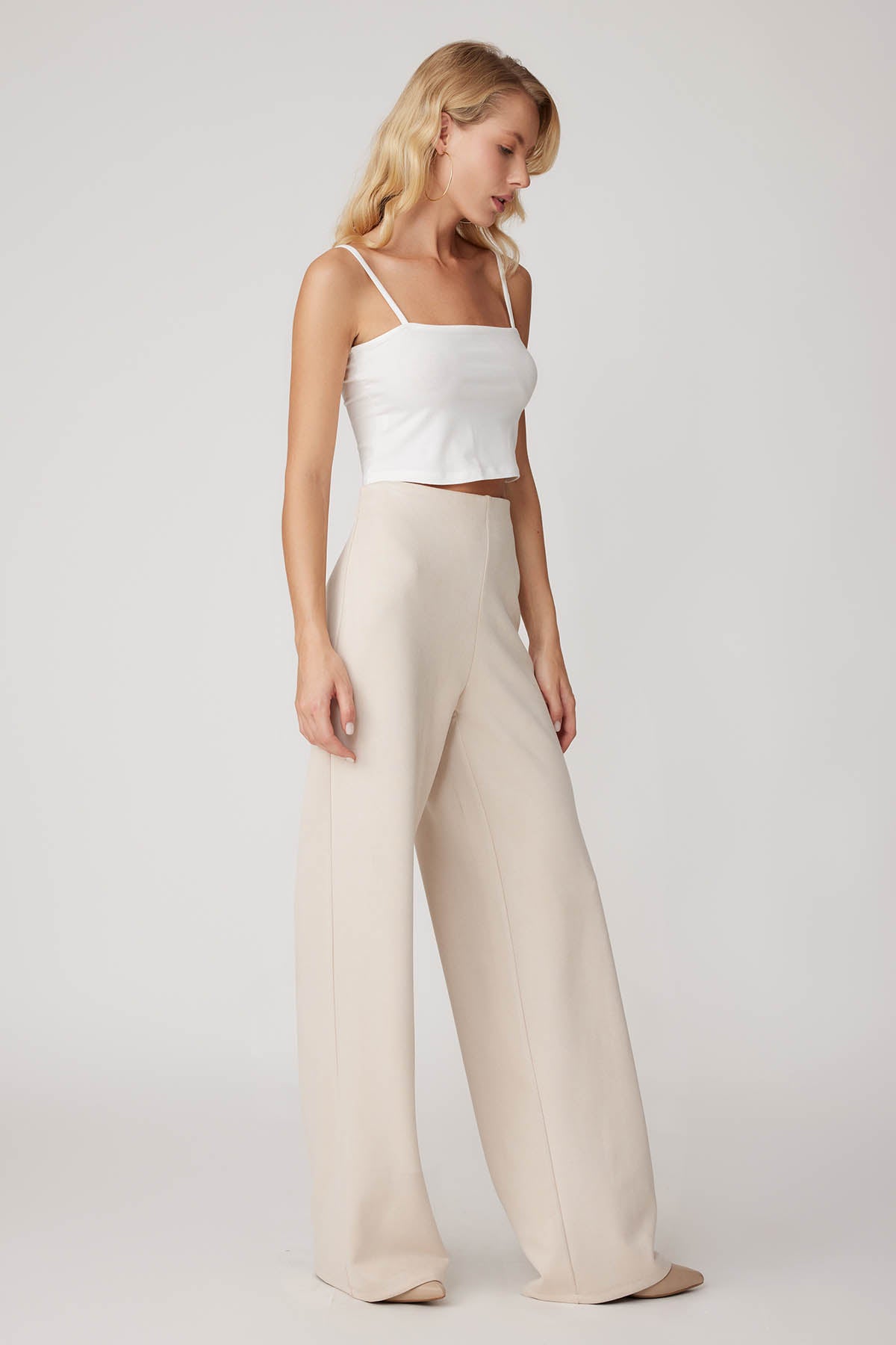 HIGH WAIST WIDE LEG ZIPPERED TROUSERS