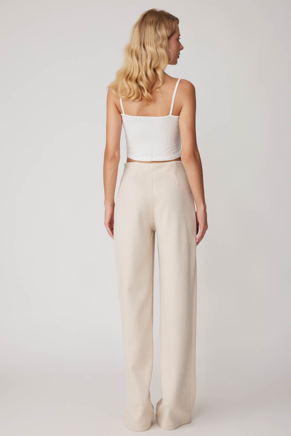 HIGH WAIST WIDE LEG ZIPPERED TROUSERS