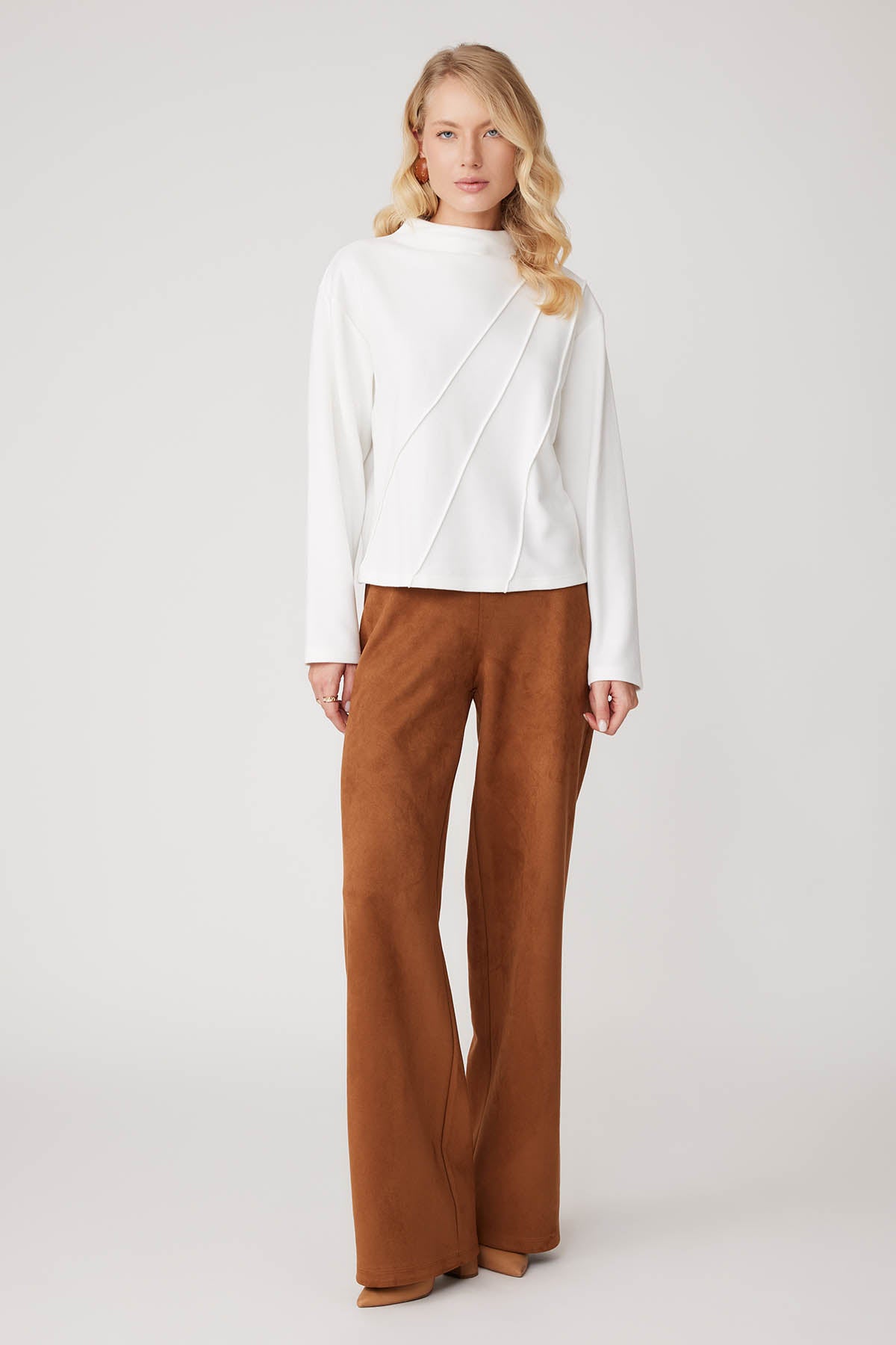 HIGH WAIST WIDE LEG ZIPPERED TROUSERS