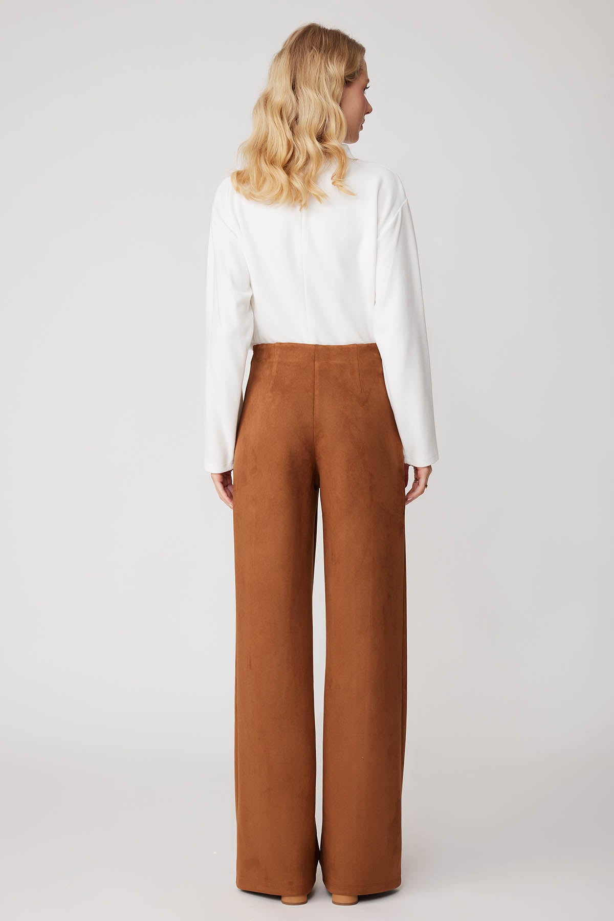 HIGH WAIST WIDE LEG ZIPPERED TROUSERS