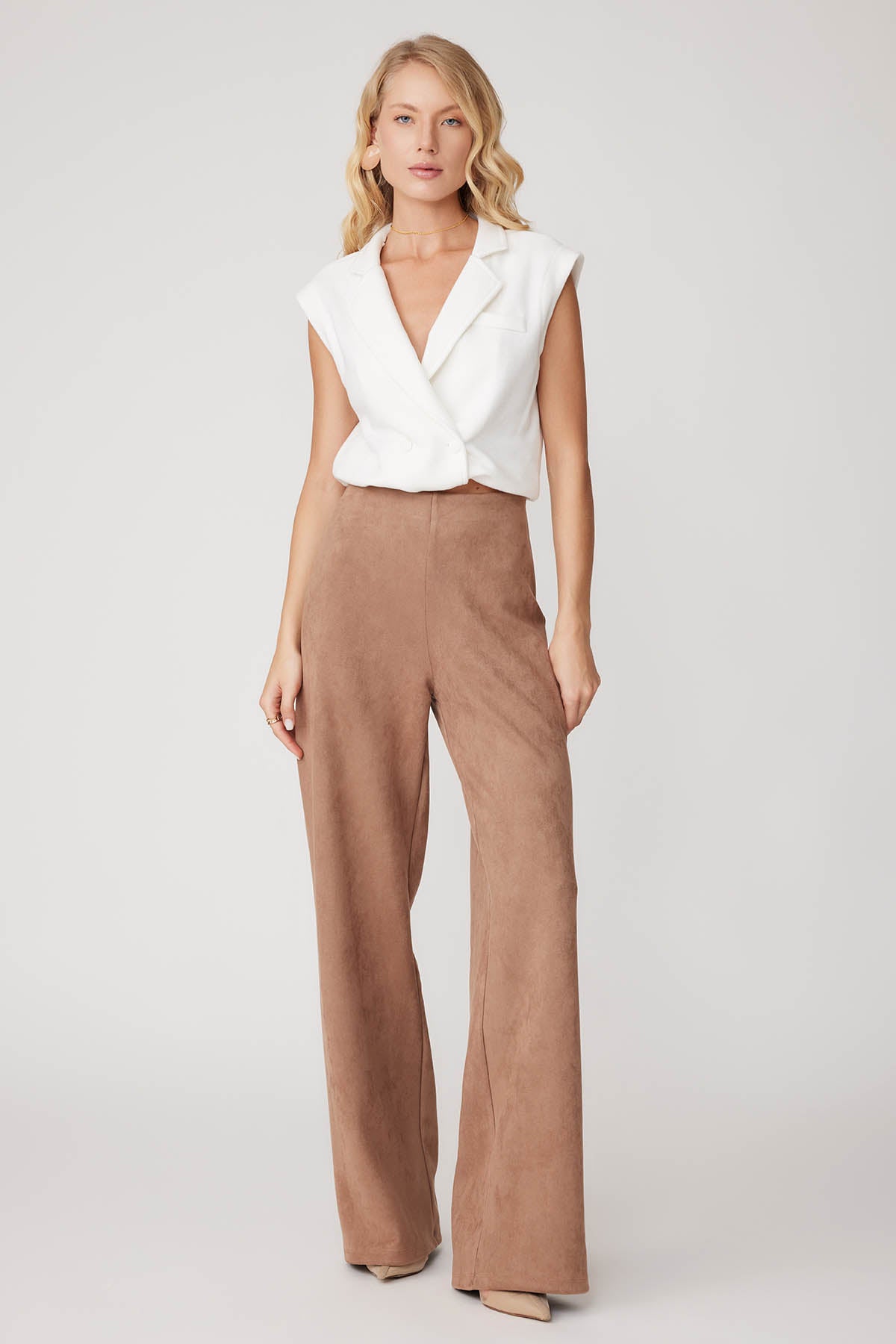 HIGH WAIST WIDE LEG ZIPPERED TROUSERS
