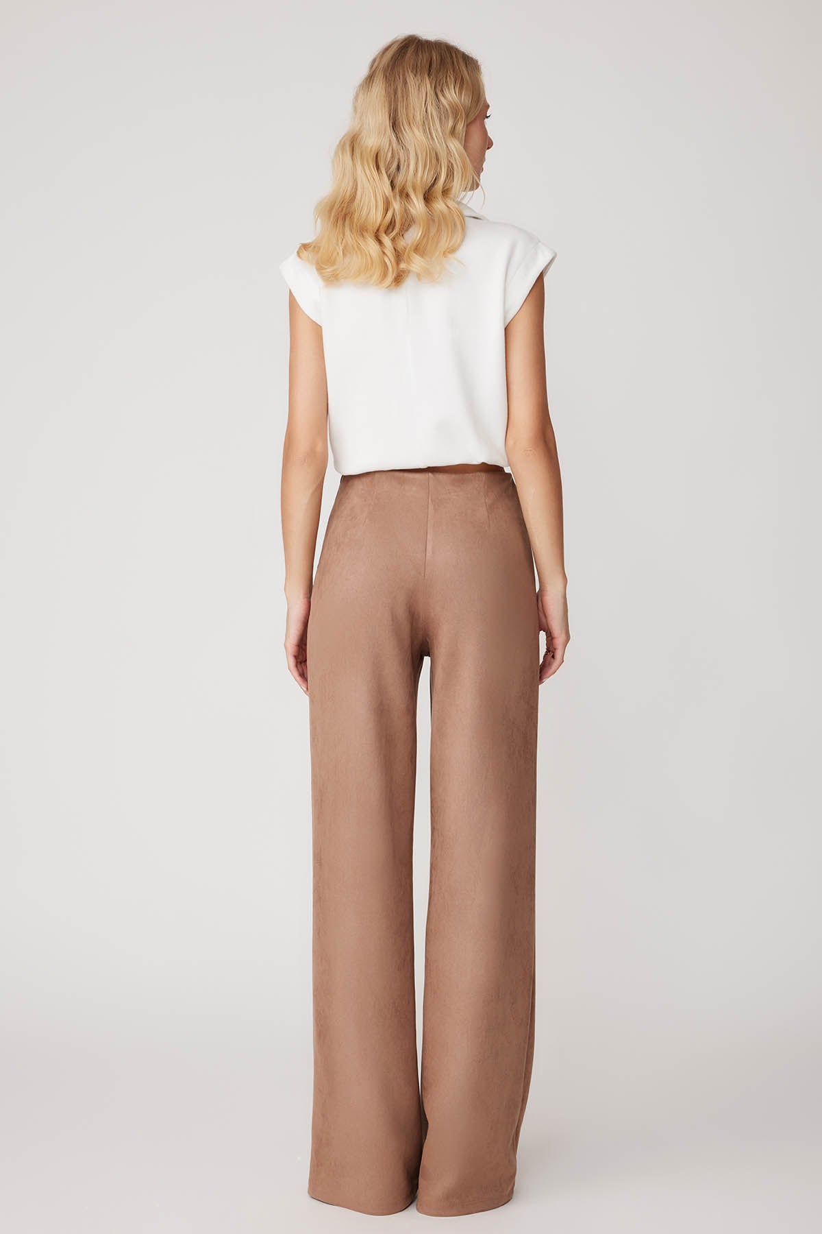 HIGH WAIST WIDE LEG ZIPPERED TROUSERS