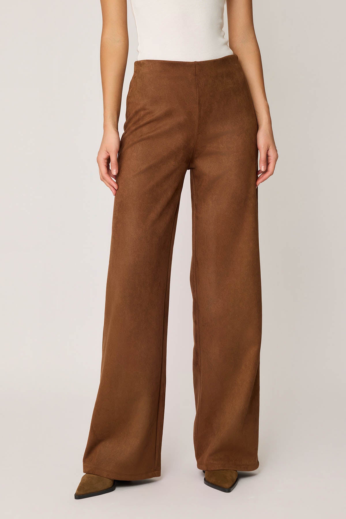 HIGH WAIST WIDE LEG ZIPPERED TROUSERS