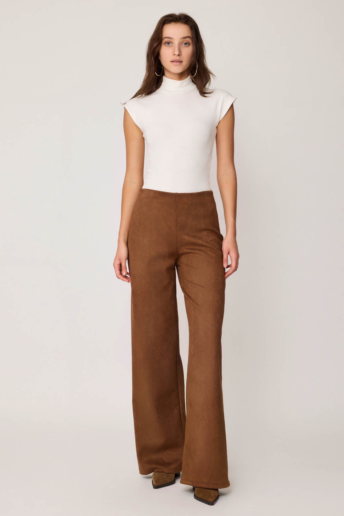 HIGH WAIST WIDE LEG ZIPPERED TROUSERS