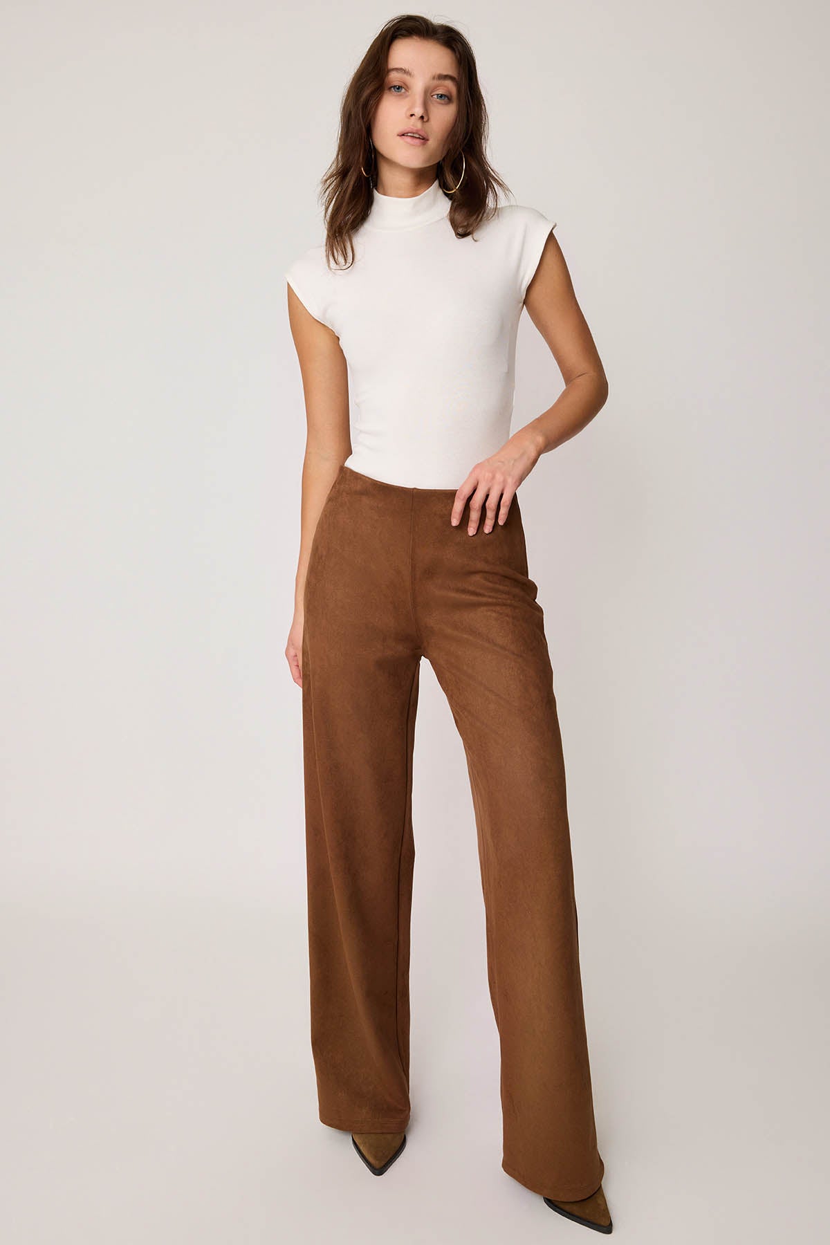 HIGH WAIST WIDE LEG ZIPPERED TROUSERS