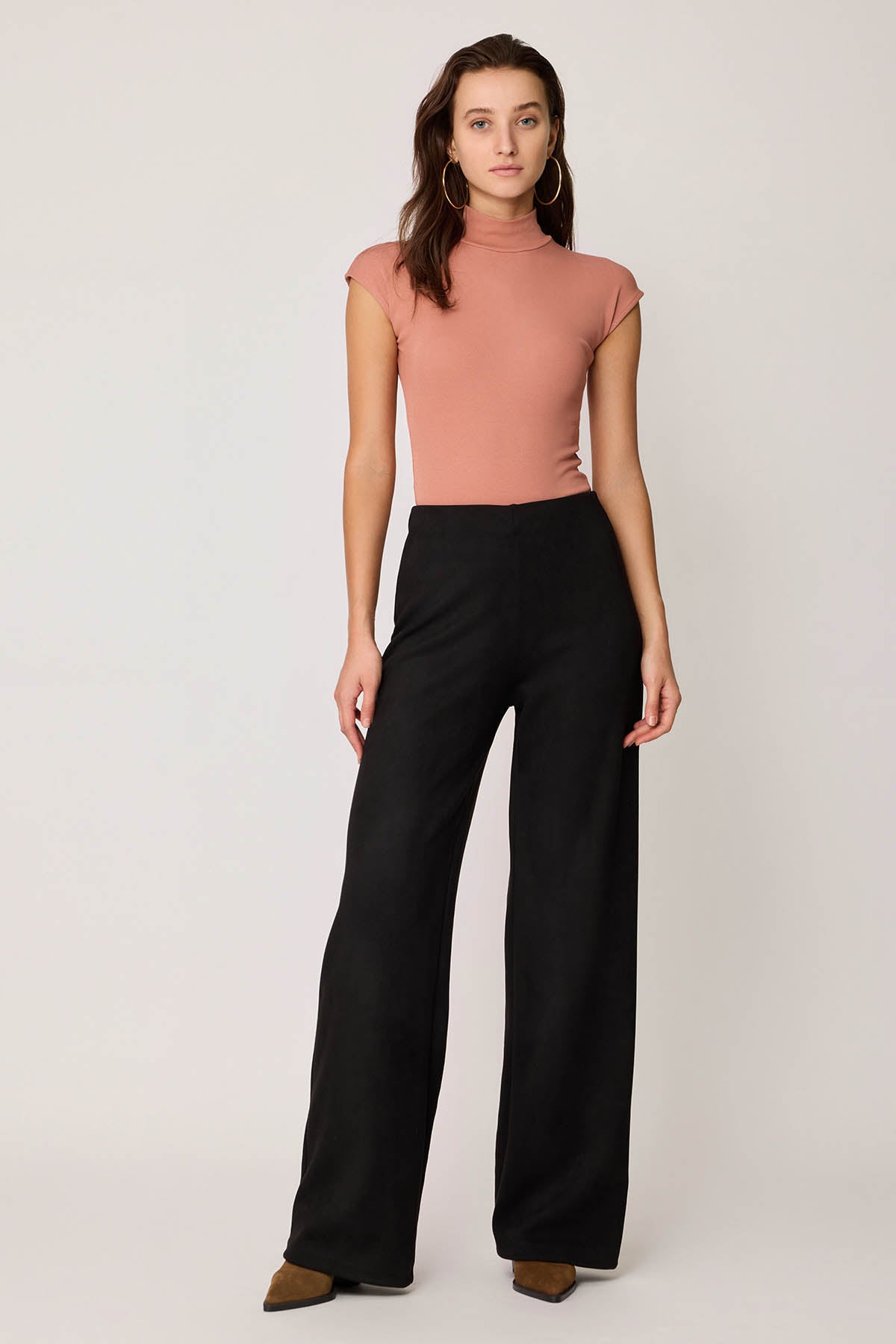 HIGH WAIST WIDE LEG ZIPPERED TROUSERS