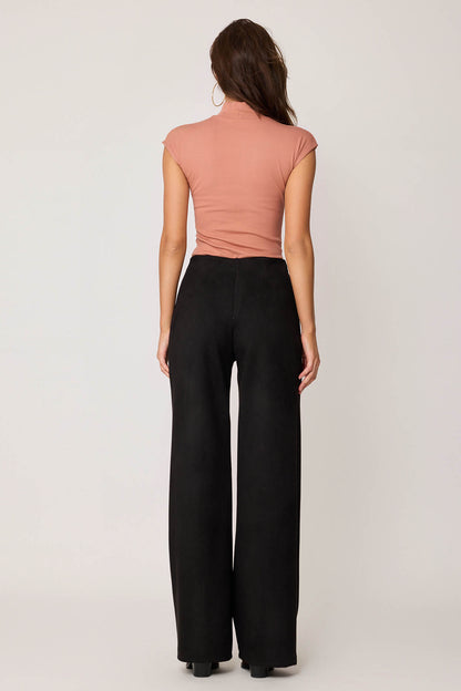 HIGH WAIST WIDE LEG ZIPPERED TROUSERS