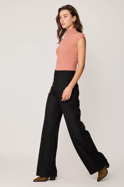 HIGH WAIST WIDE LEG ZIPPERED TROUSERS