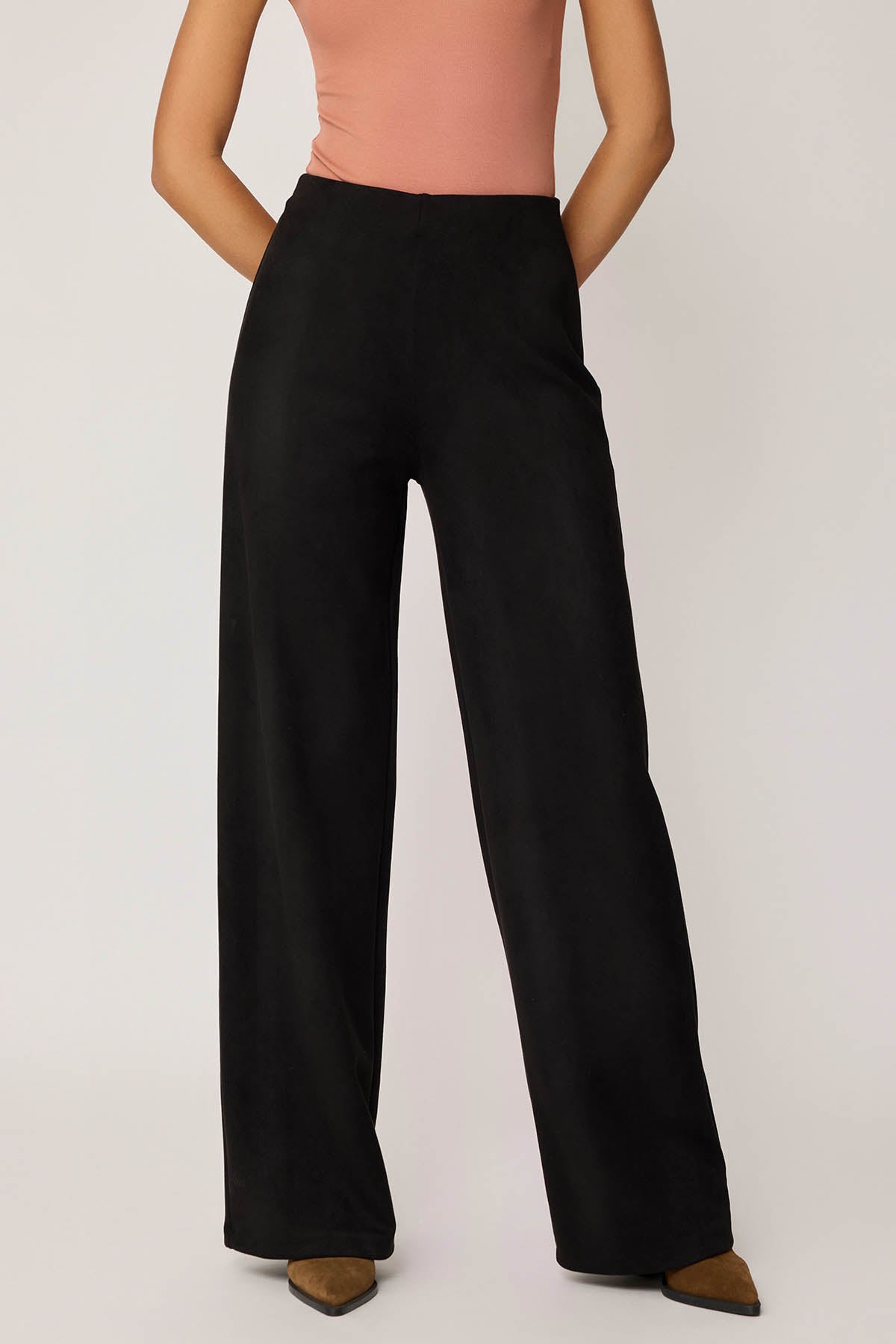 HIGH WAIST WIDE LEG ZIPPERED TROUSERS