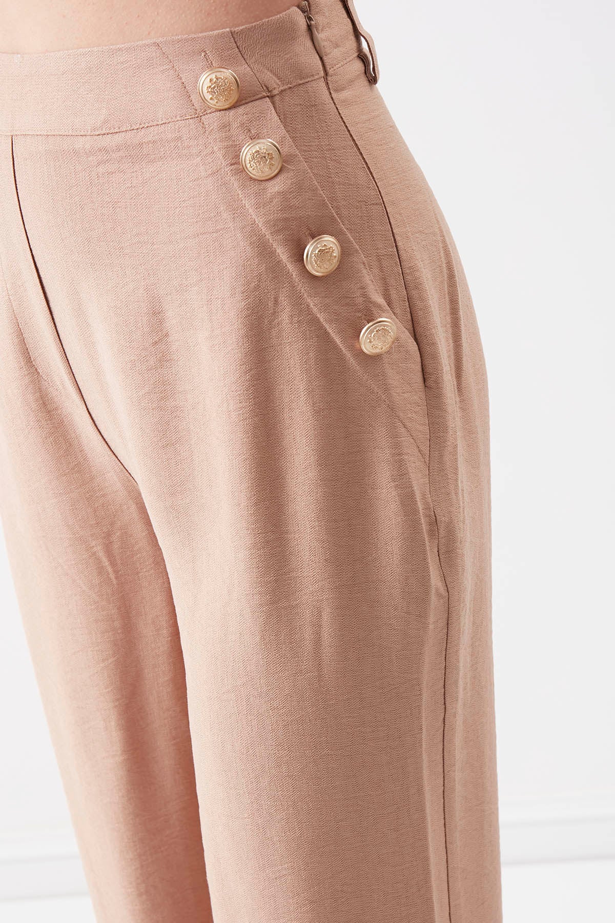 HIGH-WAIST GOLD BUTTON WIDE-ASPECT TROUSERS