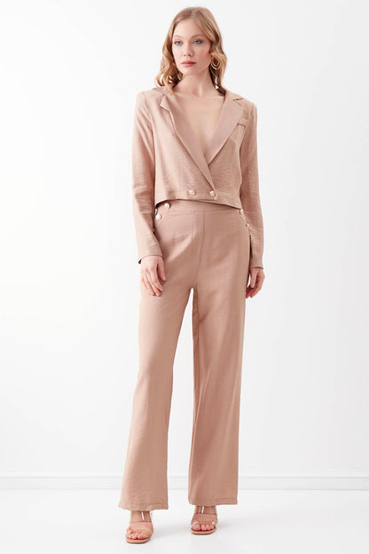 HIGH-WAIST GOLD BUTTON WIDE-ASPECT TROUSERS