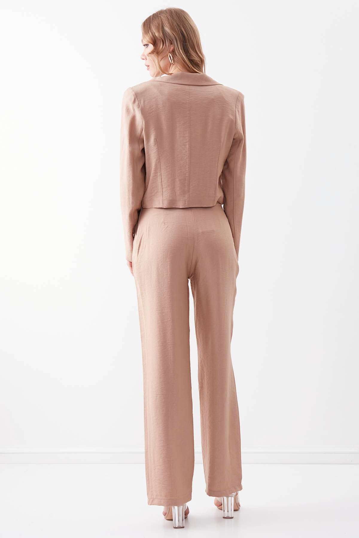 HIGH-WAIST GOLD BUTTON WIDE-ASPECT TROUSERS