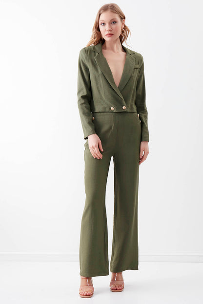 HIGH-WAIST GOLD BUTTON WIDE-ASPECT TROUSERS