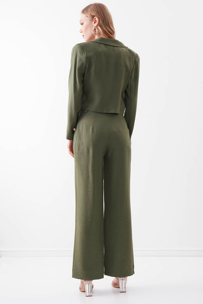 HIGH-WAIST GOLD BUTTON WIDE-ASPECT TROUSERS