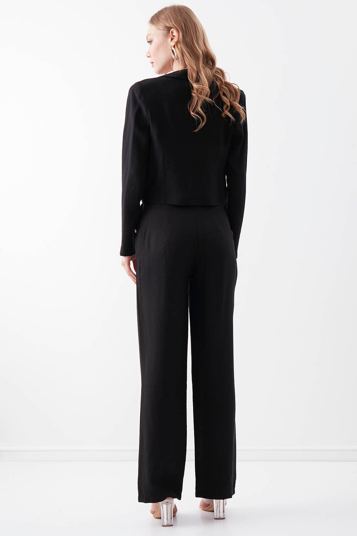 HIGH-WAIST GOLD BUTTON WIDE-ASPECT TROUSERS