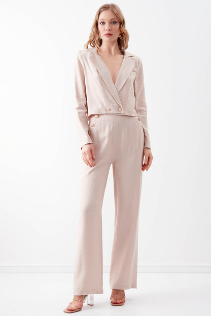 HIGH-WAIST GOLD BUTTON WIDE-ASPECT TROUSERS