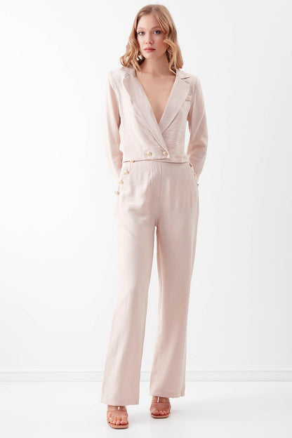 HIGH-WAIST GOLD BUTTON WIDE-ASPECT TROUSERS