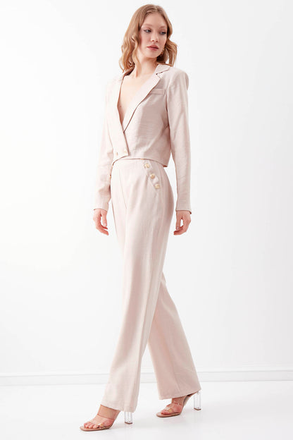 HIGH-WAIST GOLD BUTTON WIDE-ASPECT TROUSERS