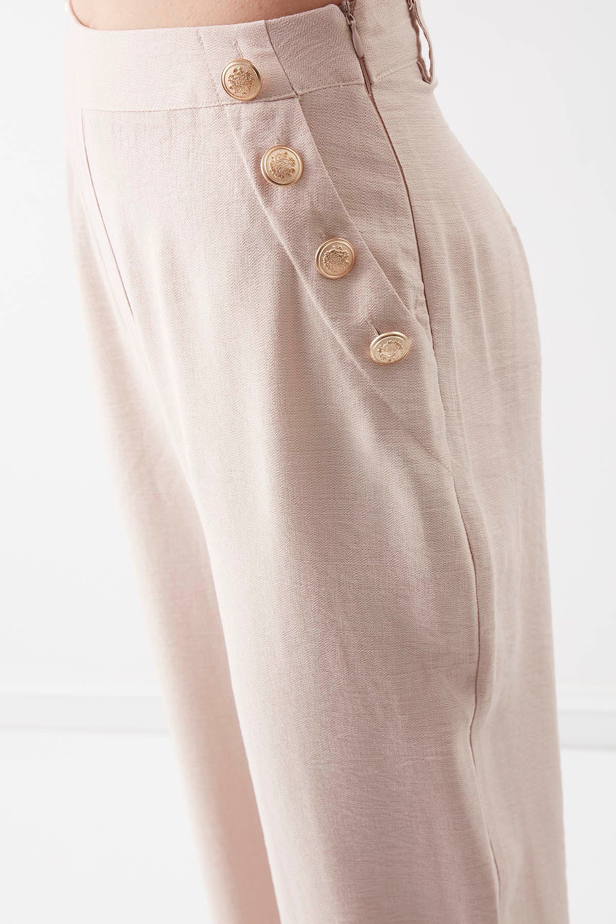 HIGH-WAIST GOLD BUTTON WIDE-ASPECT TROUSERS