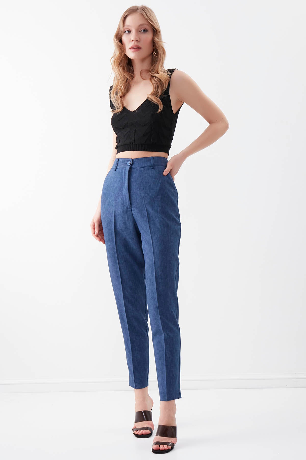 HIGH WAIST CROP CLIP TROUSERS
