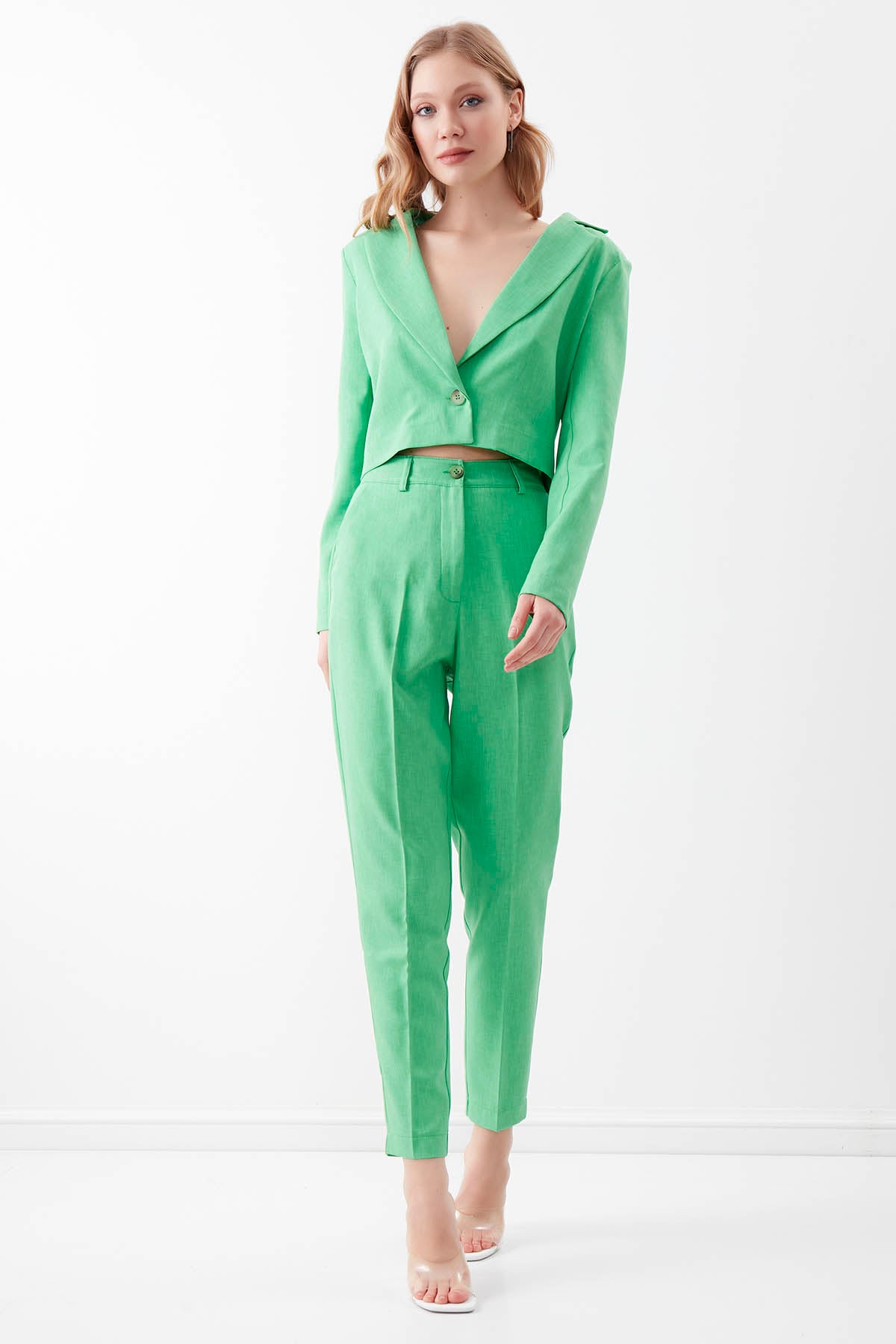 HIGH WAIST CROP CLIP TROUSERS