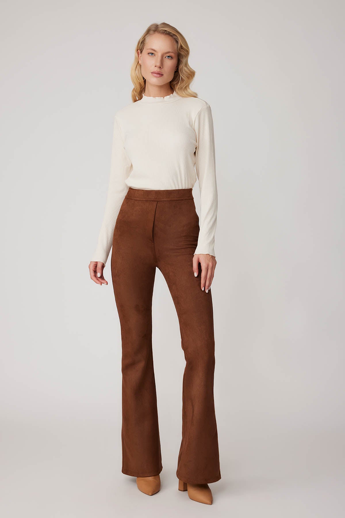 HIGH WAIST SPANISH SUEDE FABRIC TROUSERS