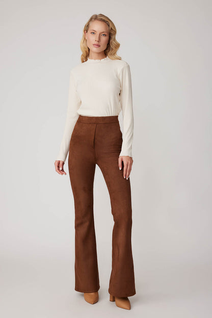 HIGH WAIST SPANISH SUEDE FABRIC TROUSERS