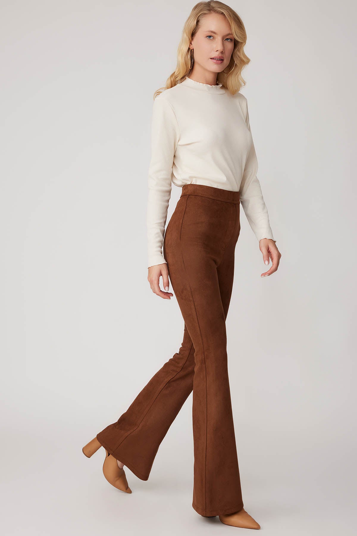 HIGH WAIST SPANISH SUEDE FABRIC TROUSERS