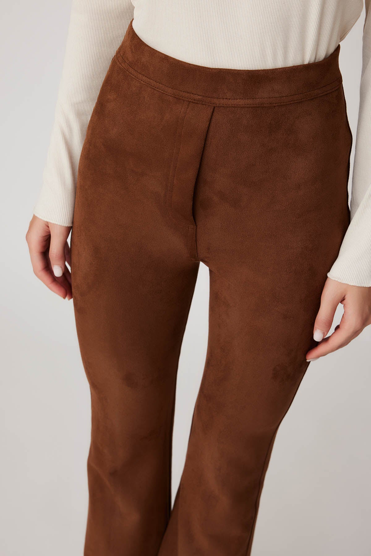 HIGH WAIST SPANISH SUEDE FABRIC TROUSERS
